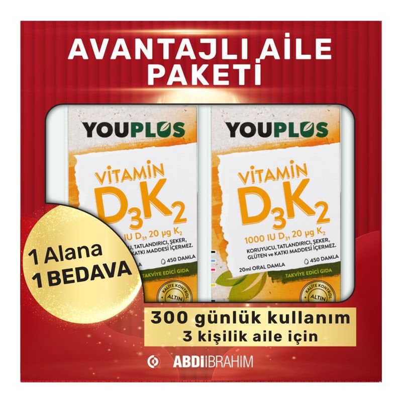 Youplus Vitamin D3K2 İçeren Takviye Edici Gıda 20 ml