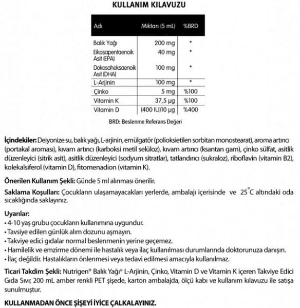 Nutrigen Balık Yağı Şurubu 200 ml Portakal