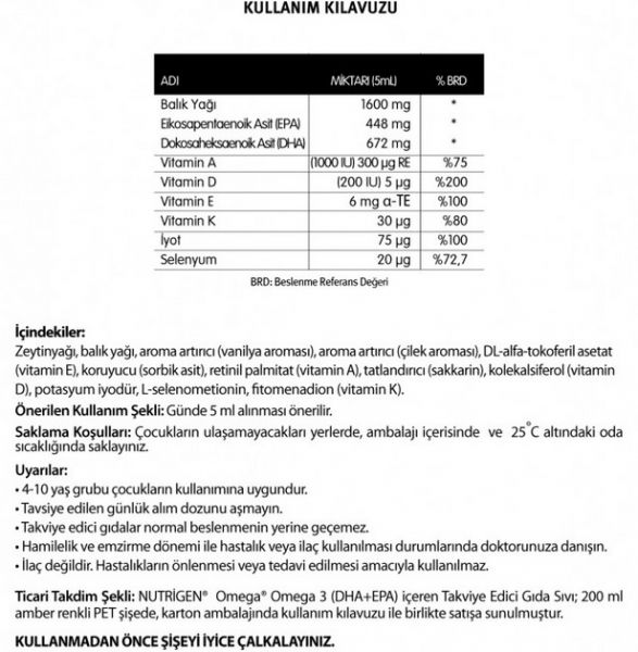 Nutrigen Omega 3 Zenginleştirilmiş Balık Yağı Şurubu 200 ml  Ekonomik Büyük Boy