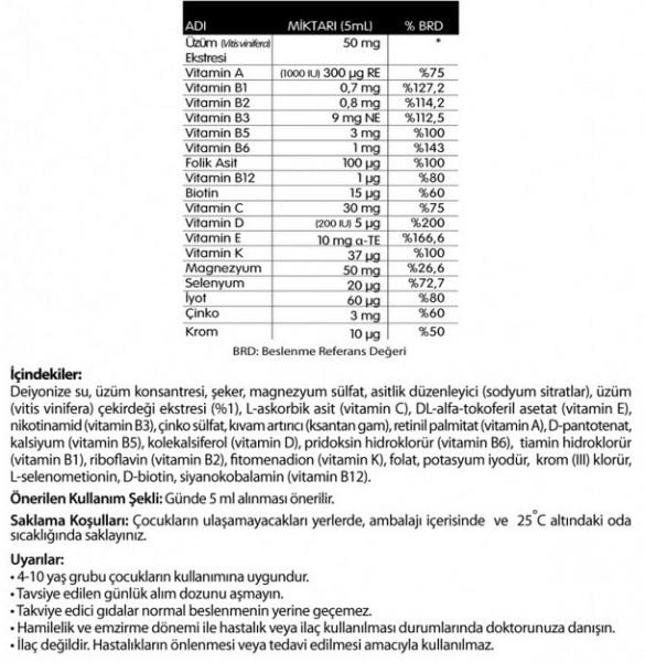 Nutrigen Üzüm Çekirdeği Ekstreli Vitamin-Mineral Şurubu 200 ml
