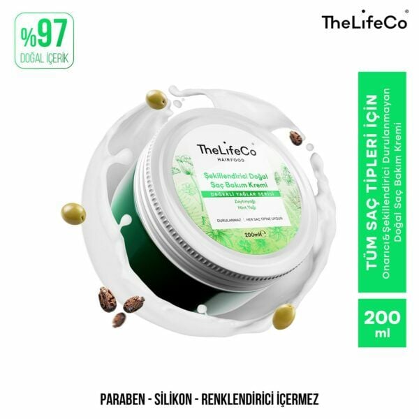 Thelifeco Hairfood Değerli Yağlar Serisi Onarıcı& Şekillendirici Durulanmayan Doğal Saç Bakım Kremi 200ml