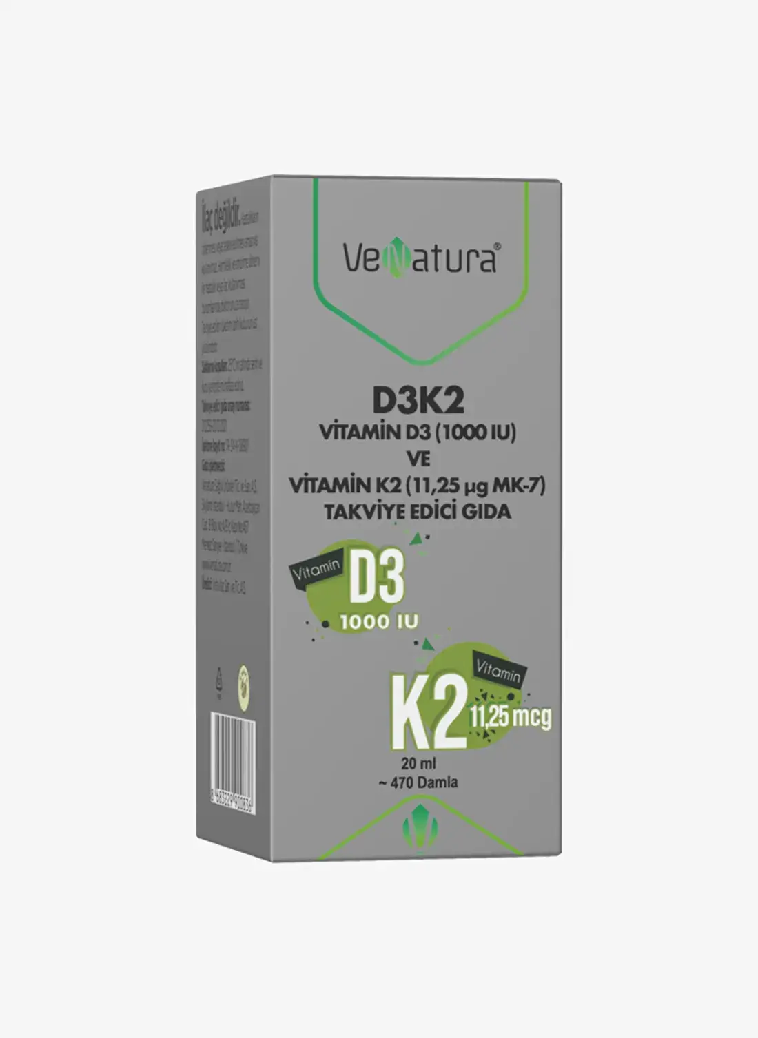 VeNatura Vitamin D3 Ve Menaquinon 7 (11,25 mcg) Takviye Edici Gıda 20 ml