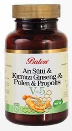 Balen Kırmızı Ginseng, Arı Sütü, Polen ve Propolis Karışımlı V-5 Tablet 1000 mg x 60