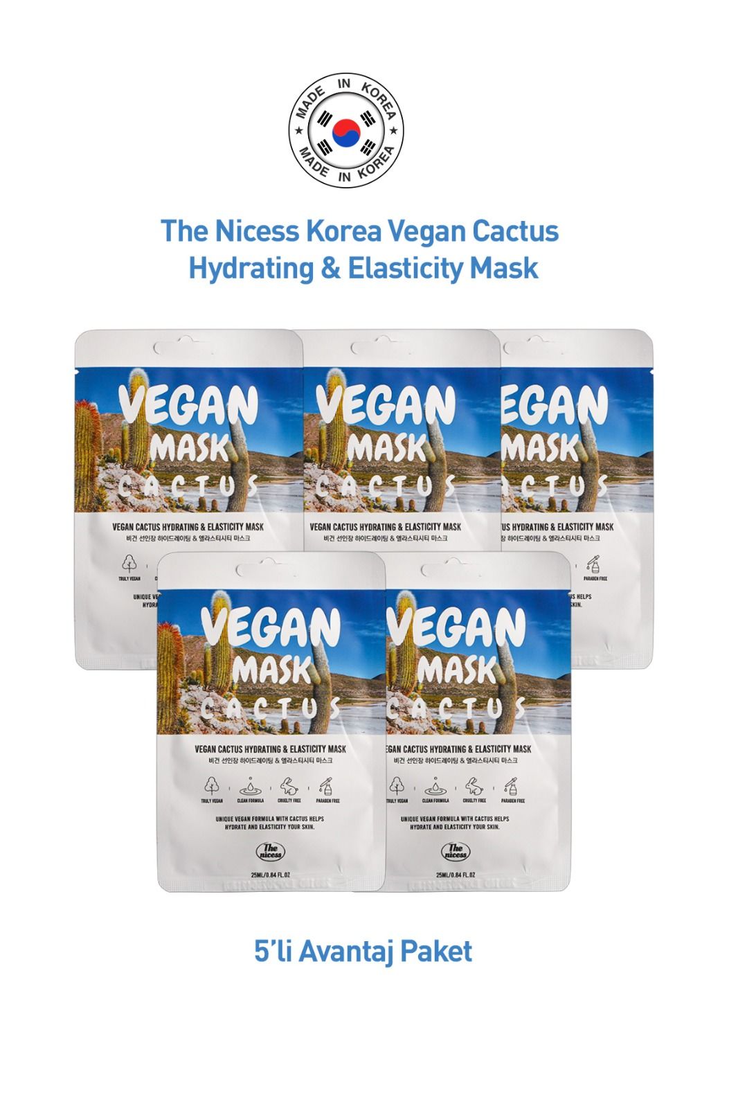 The Nicess Vegan Cactus Hydrating & Elasticity Mask(5'Lİ Avantajlı Paket)