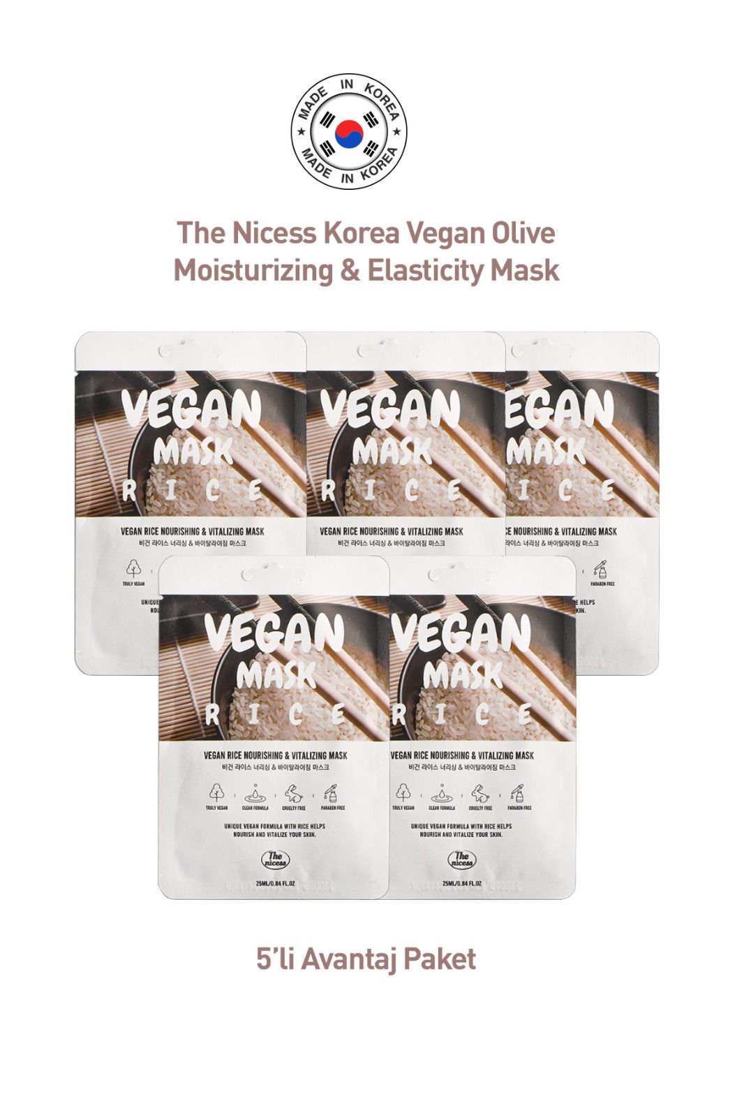 The Nicess Korea Vegan Olive Moisturizing & Elasticity Mask(5'li Avantaj Paket)