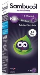 SAMBUCOL Kids Drops Kara Mürver Ekstresi Kuşburnu C Vitamini Damla 20 ml