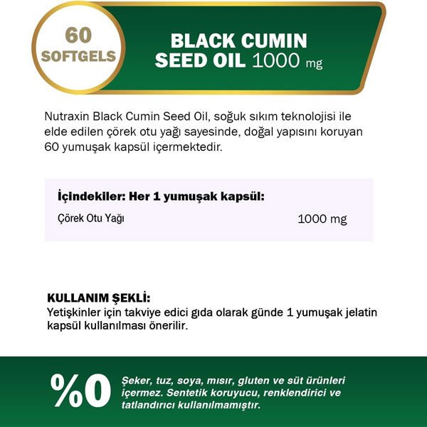 Nutraxin Çörek Otu Yağı 1000 mg 60 Kapsül