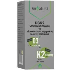 Venatura D3K2 Vitamin D3 (1.000IU) Ve Vitamin K2(11,25MCG MK-7) 20 ml